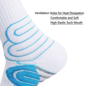Chaussettes de basket-ball mi-hautes blanches avec maille respirante et revers élastique