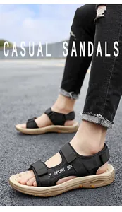 Detailed side view of men's summer casual beach sandals with mesh fabric and sport straps.