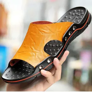 Andrika Aythentika Dermatina Casual Sandalia Kalokairi Retro Exoteriki Paralia Pantofles Antisolisthika