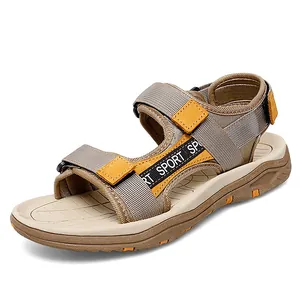 Professional men's khaki outdoor hiking sandals featuring adjustable sport straps
