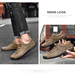 Vintage handmade men's leather outdoor shoes with stylish side stitching details