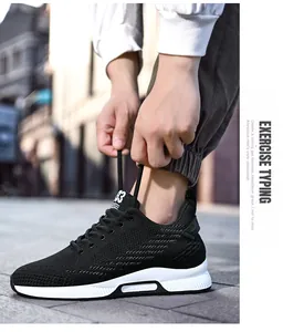 Detailed view of men's black breathable mesh elevator sneakers with thick white soles