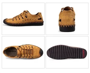 Sandales en cuir marron pour hommes avec bout fermé et semelle antidérapante respirante