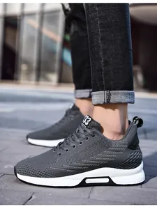 Men's grey fly-woven mesh sneakers with thick white soles for running and casual wear
