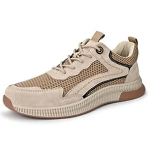Detailansicht der atmungsaktiven beigen Retro-Herren-Mesh-Sneaker mit dicker weicher Sohle