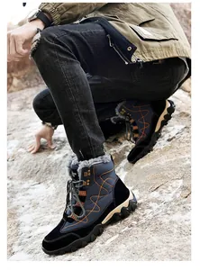 Durable mens outdoor winter snow boots with warm plush lining and non-slip rubber sole