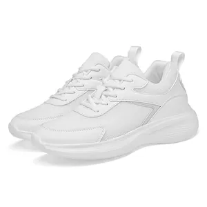 All-white lightweight mesh sports sneakers with 10cm hidden inner heightening design