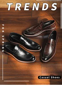 High-quality British style men's leather loafers in classic black and brown leather