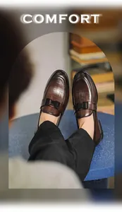 Close-up of brown crocodile texture leather loafers for men in a casual lifestyle setting