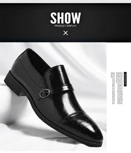 Detailed view of black men's formal leather shoe with crocodile texture and buckle detail