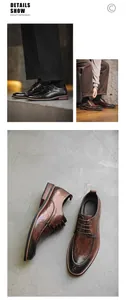 Detailed showcase of men's business dress leather shoes in black and brown colors