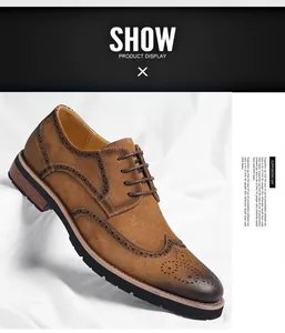 Classic men's brown suede brogue shoes with elegant lace-up design for formal business wear