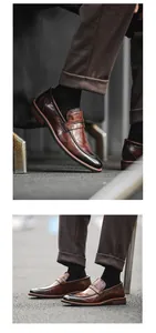Detailed view of elegant men's brown leather loafers with black gradient toe caps