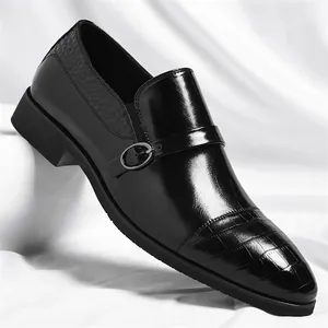 Men's British Style Business Oxford Shoes Croco Embossed Formal Leather Shoes Pointed Toe Monk Strap Dress Shoes For Office Banquet