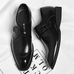 Scarpe eleganti da uomo in pelle nera con fibbia monk strap stile Oxford business