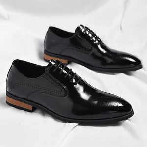 Classic black shiny leather brogue oxford shoes for men formal business wear