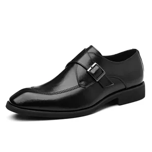 Scarpe eleganti da uomo in pelle nera con fibbia laterale monk strap