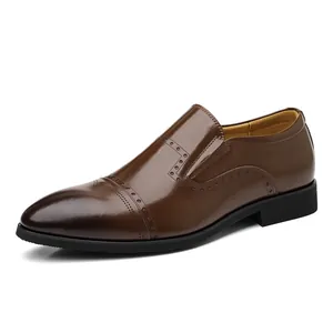 Professional brown leather slip-on loafers for men featuring a polished pointed toe design