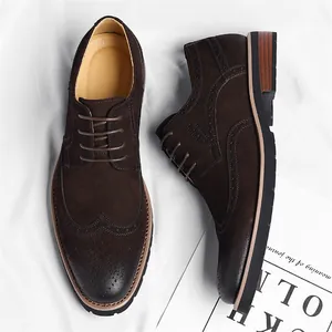 Premium brown suede men's Brogue Oxford dress shoes featuring classic British style