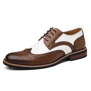 Stijlvolle tweekleurige Brogue-schoenen voor heren van wit en bruin leer met wingtip