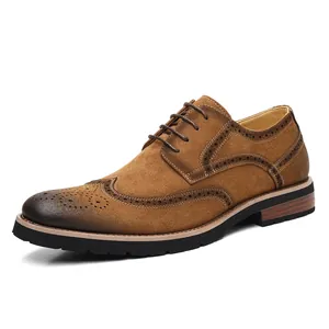 Classic men's brown suede brogue oxford shoes in British style for formal business wear