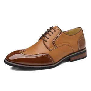 Men's brown leather brogue shoes in classic British business style for formal wear