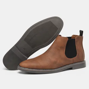 Premium brown retro men's Chelsea boots featuring a textured non-slip rubber sole detail