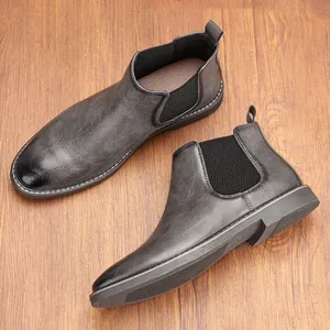 Stivali Chelsea vintage da uomo grigi in pelle testurizzata con pannelli laterali elastici