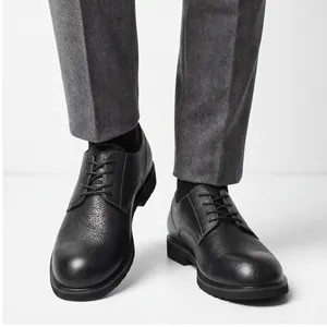 Scarpe Derby Business da Uomo in Pelle di Primo Strato Stile Britannico Stringate Scarpe Formali in Pelle Suola in Gomma