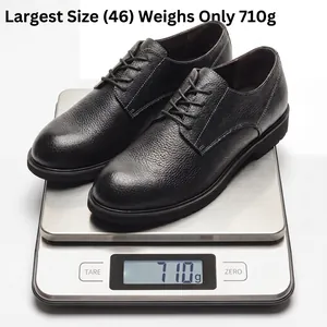 Scarpe derby da uomo in pelle nera leggera, taglia 46 da soli 710 g