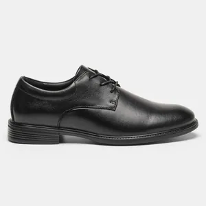 Side profile of premium black leather derby dress shoe for business formal occasions