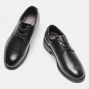 High-angle view of classic black leather Derby shoes for business and formal wear
