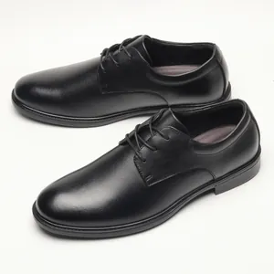 Elegant black genuine leather derby shoes for professional business and wedding wear