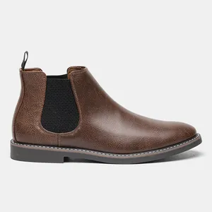 Vista laterale di stivaletti Chelsea da uomo classici marroni con pannelli elastici