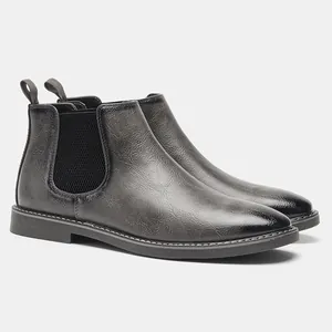 Stivaletti Chelsea vintage da uomo in pelle grigio-nera con elastico e linguetta