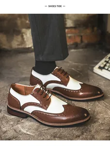 Two-tone brown and white men's leather brogue shoes for dress or casual wear