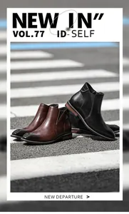 Close-up of stylish men's leather Chelsea boots with side zipper in brown and black colors