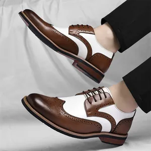 Zapatos Brogue para hombre en cuero bicolor marrón y blanco elegantes para oficina y gala