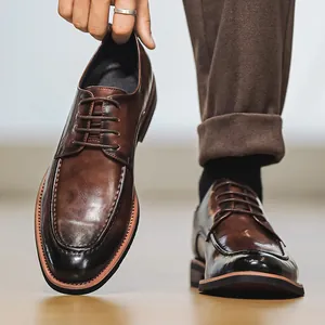 Elegant men's brown leather formal oxford shoes with a stylish gradient finish for business