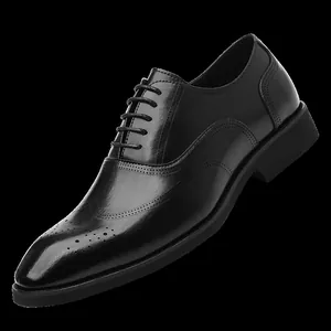 Classic black leather lace-up Oxford Brogue shoes for men business and formal wear