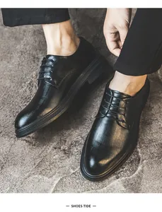 Detailed view of men's black leather formal dress shoes in elegant British style