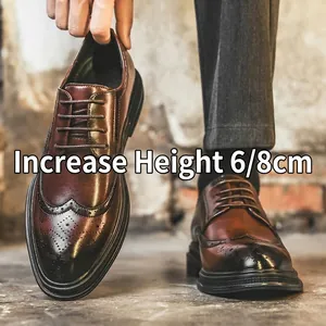 Zapatos de Cuero Formales de Negocios para Hombre con Aumento de Altura Zapatos Oxford Brogue Tallados Wingtip para Boda Oficina Fiesta Marrón Negro