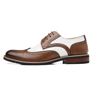 Classic men's two-tone brown and white spectator brogue oxfords dress shoes for formal wear