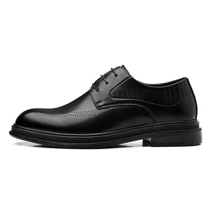 Klassische schwarze Business-Formal-Lederschuhe mit 8 cm versteckter Absatz-Erhöhung