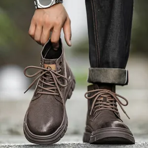 Classic brown high-top Martin boots for men, outdoor work boot style with durable sole