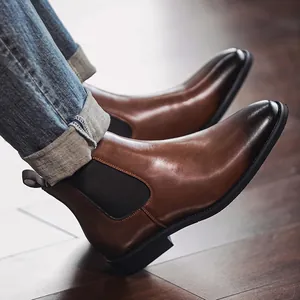 Heren Chelsea Boots Retro Gepolijst Geregenereerd Leer Formele Zakelijke Laarzen High Top Elastische Zijpanelen Rubberen Zool Schoenen