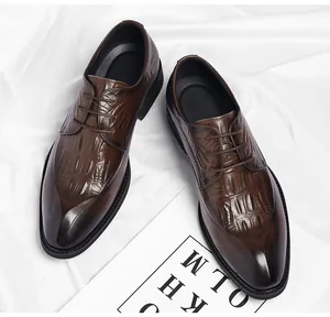 Elegant brown crocodile texture men's leather dress shoes for business weddings