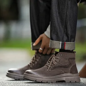 Premium men's high-top brown leather Martin boots for stylish outdoor and casual wear