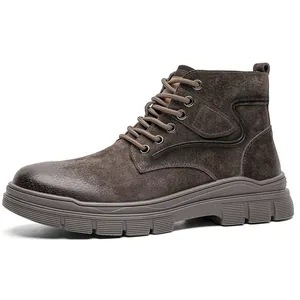 Men's brown high-top Martin boots featuring a durable outdoor work style design