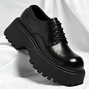 Herren Britischer Stil Business Formal Leder Schuhe Höhenzunahme Plateau Derby Schuhe Dicke Sohle Big Toe Mode Halbschuhe